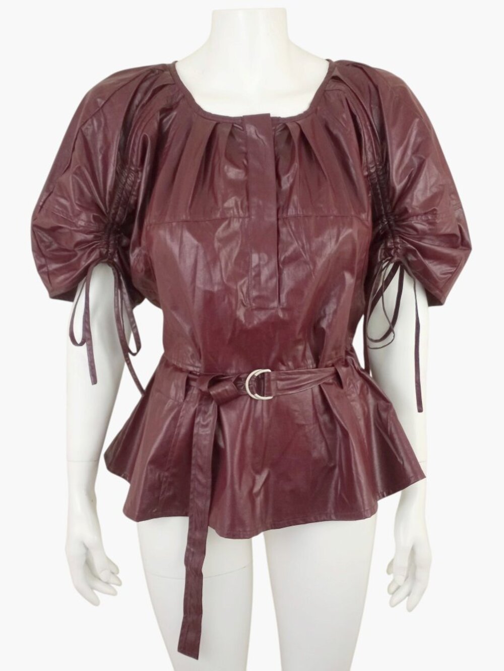 NWT Strut & Bolt Studio Puff Sleeve Faux Leather Top Burgundy Red Womens L
